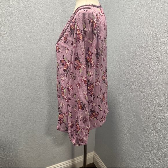 Lucky Brand Size S Pink Boho Floral Blouse Top Relaxed Babydoll Comfy Boho Chic - Picture 4 of 7